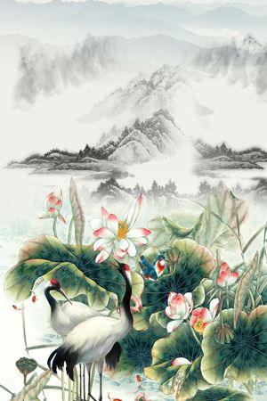 国画水墨印花华亿平台图片