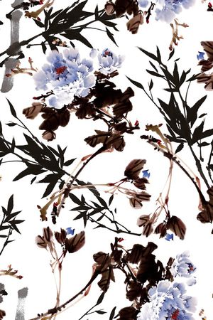 中国风水墨画印花华亿平台图片