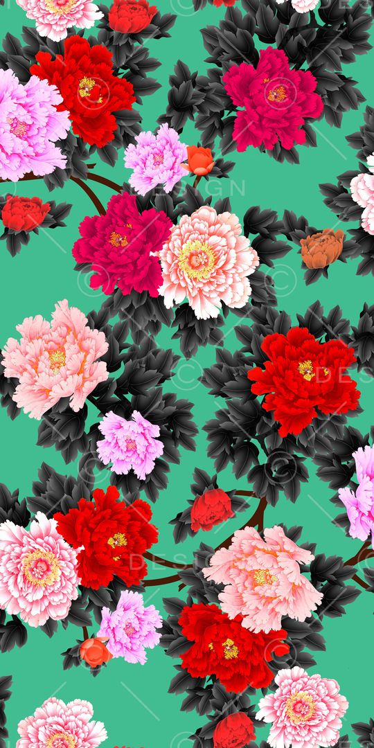 水墨花卉印花华亿平台图片