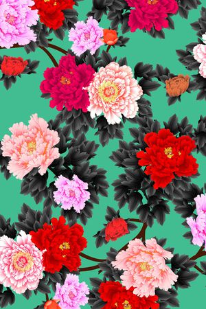 水墨花卉印花华亿平台图片