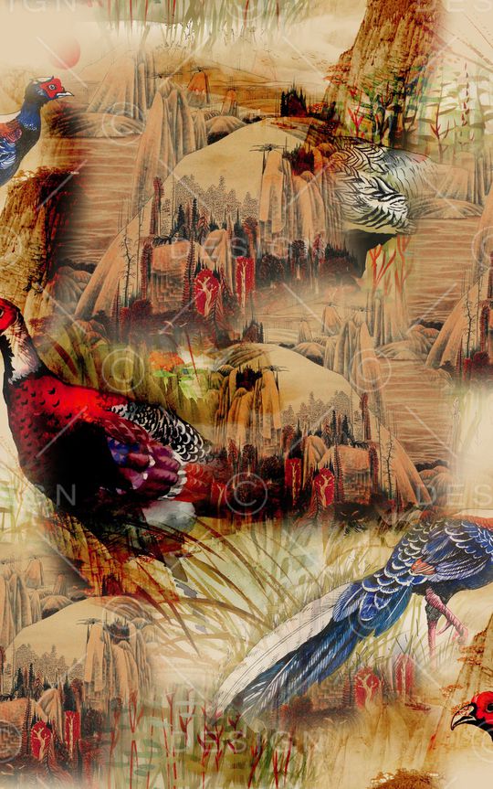 山水画印花华亿平台图片