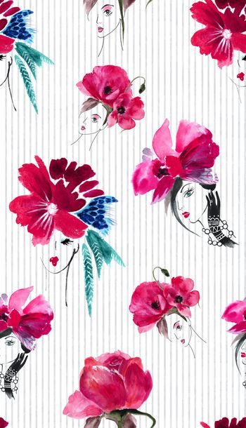 884151-罂粟花女孩线描条纹1