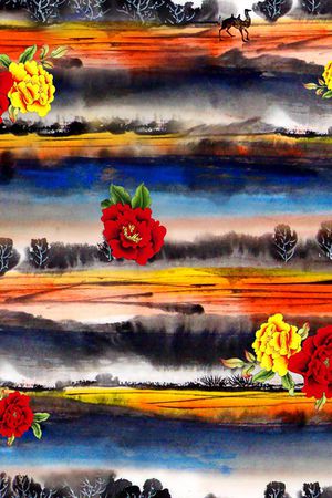 水墨条纹印花华亿平台图片