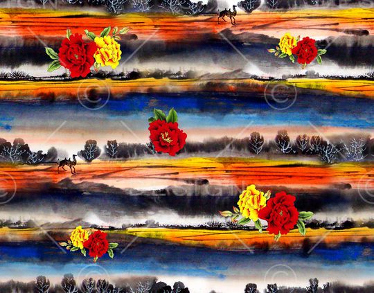 水墨条纹印花华亿平台图片