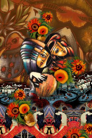 斑驳花卉印花华亿平台图片