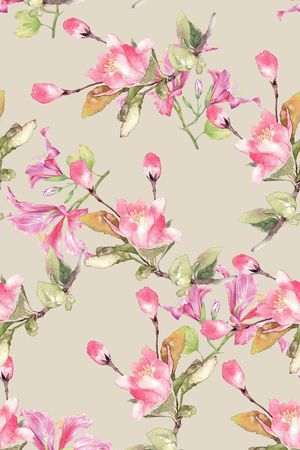 抽象手绘水彩画植物纹理花卉数码印花印花华亿平台图片