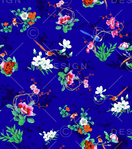 国画花鸟图印花华亿平台图片