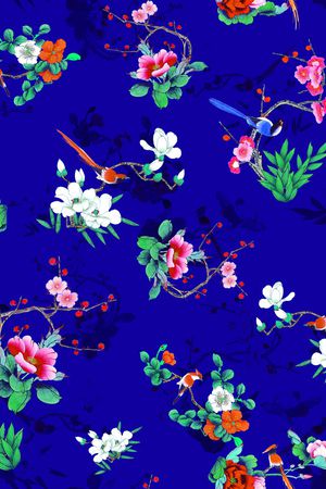 国画花鸟图印花华亿平台图片