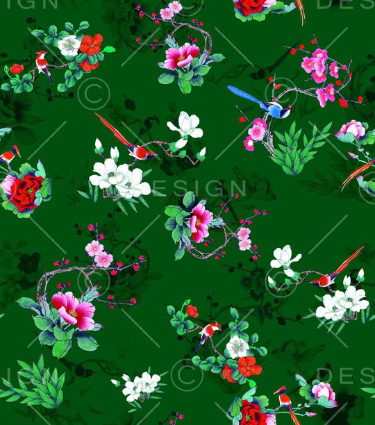 国画花鸟图印花华亿平台图片