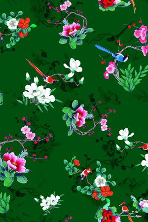 国画花鸟图印花华亿平台图片