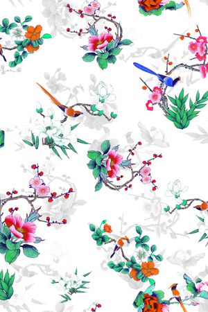 国画花鸟图印花华亿平台图片