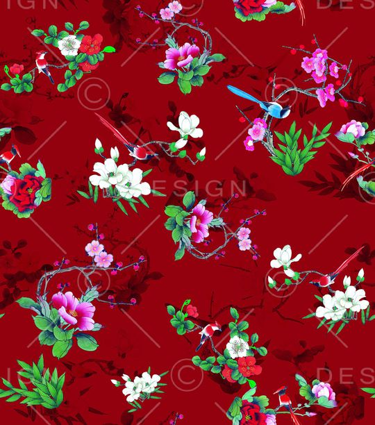 国画花鸟图印花华亿平台图片