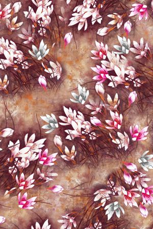 手绘植物印花华亿平台图片