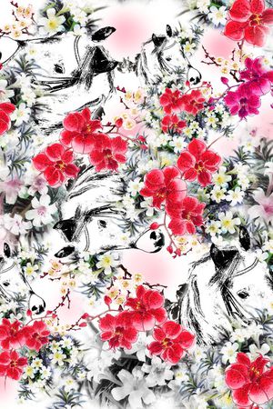 红色花卉印花华亿平台图片