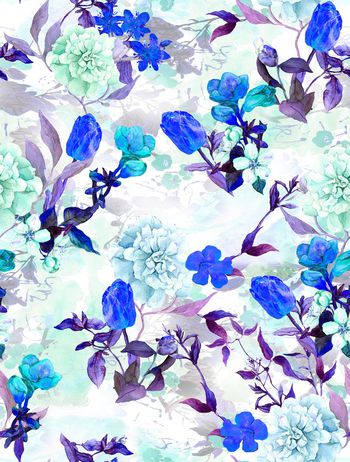 894173-时尚牡丹郁金香花卉-蓝色