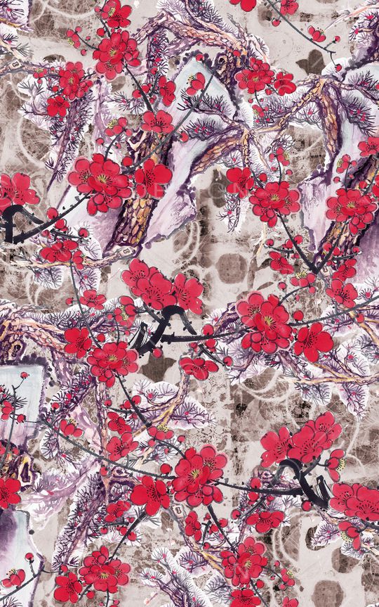 工笔画印花华亿平台图片