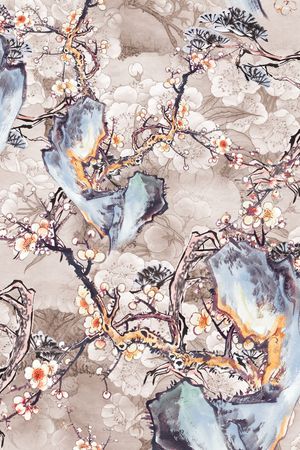 工笔画印花华亿平台图片