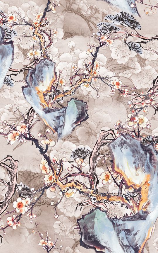 工笔画印花华亿平台图片