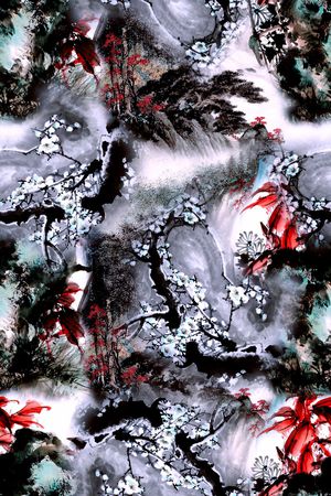 水墨梅花印花华亿平台图片