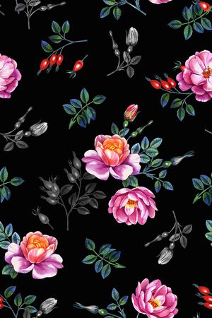 手绘花卉印花华亿平台图片