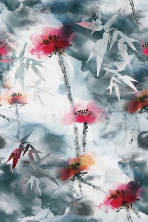 手绘荷花印花华亿平台图片