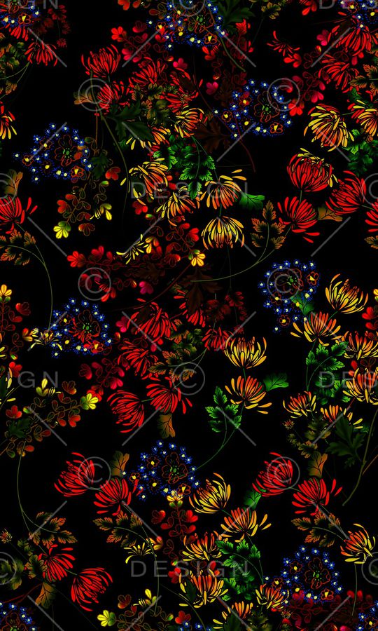 暗黑花卉、油画花卉、抽象花卉印花华亿平台图片