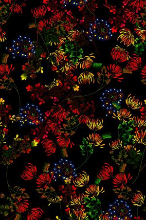 暗黑花卉、油画花卉、抽象花卉印花华亿平台图片