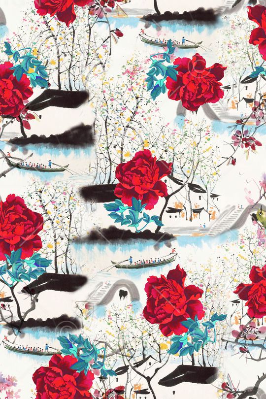 手绘花卉印花华亿平台图片