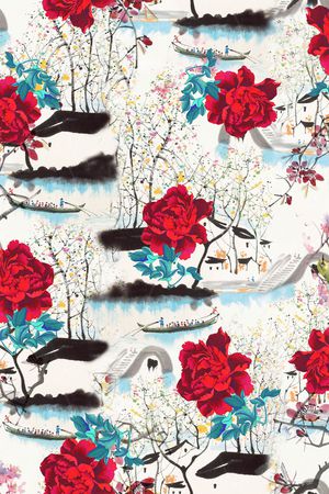 手绘花卉印花华亿平台图片