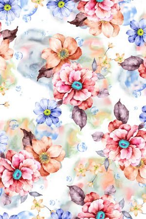 水彩花卉印花华亿平台图片