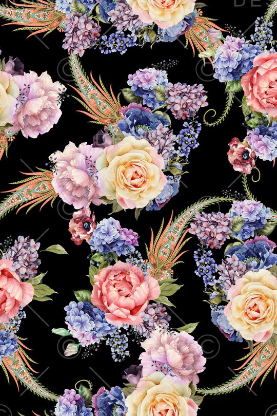 手绘花卉印花华亿平台图片