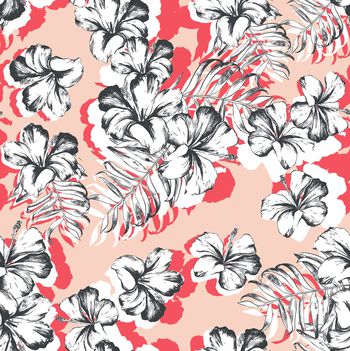 898811-409素描手绘黑白花卉棕桐叶-B