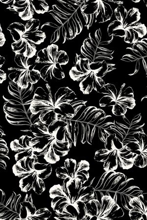 黑白线描花卉印花华亿平台图片