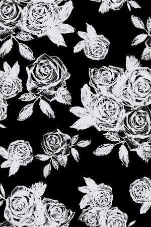 手绘黑白花卉印花华亿平台图片