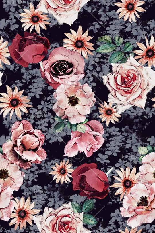 手绘花卉印花华亿平台图片