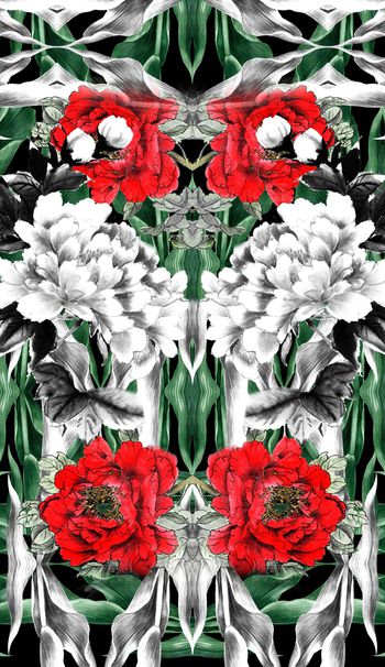 900176-手绘大气热带植物牡丹