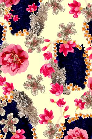 手绘花卉印花华亿平台图片