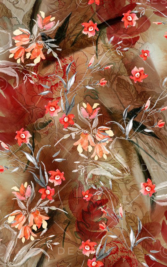 手绘大花印花华亿平台图片