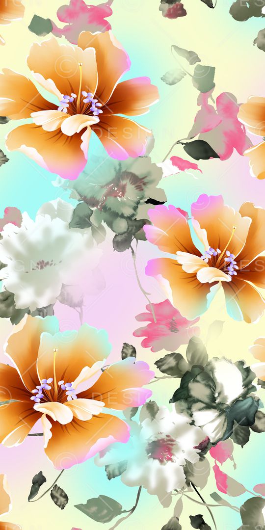 手绘大花印花华亿平台图片