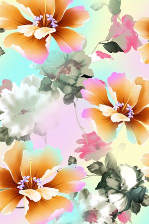 手绘大花印花华亿平台图片