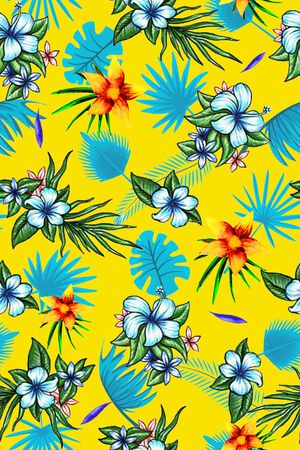 手绘棕榈树叶印花华亿平台图片