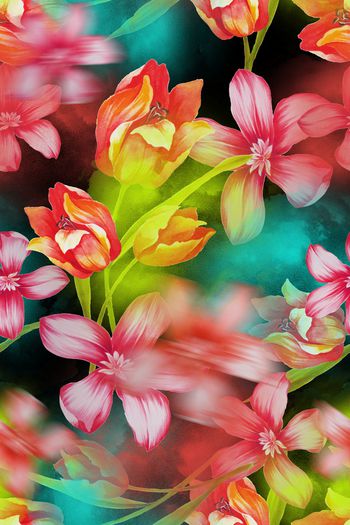 905469-手绘花卉迷幻云彩