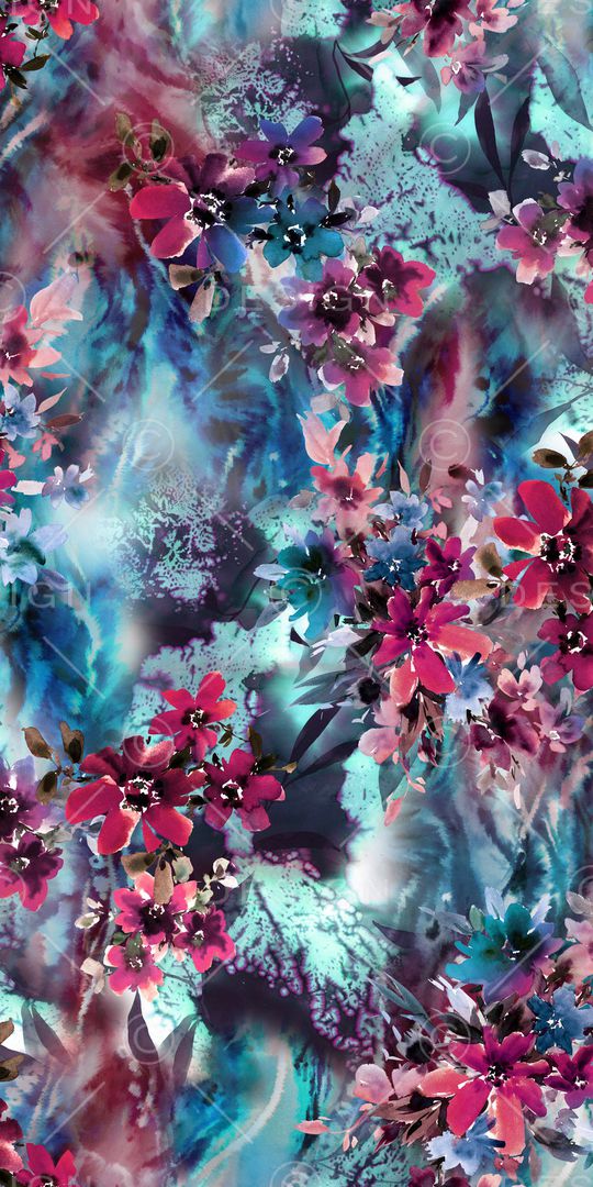 手绘花卉印花华亿平台图片