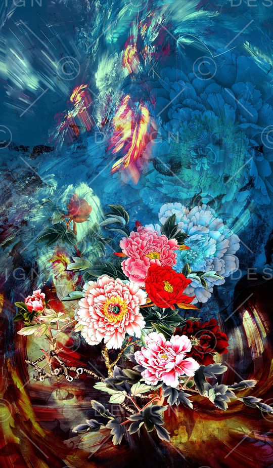 中国风定位花印花华亿平台图片