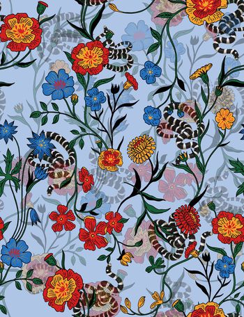 908135-大牌风 花卉花枝 蛇