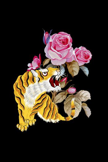 909100-时尚老虎 玫瑰花--2