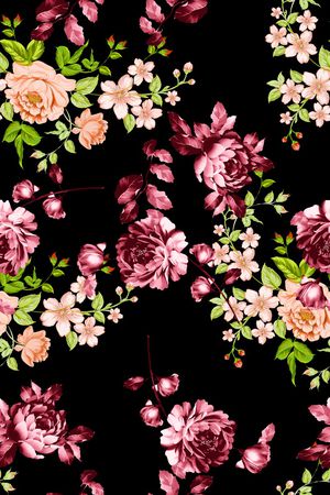 黑底花卉印花华亿平台图片