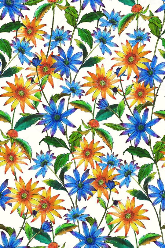 水彩花卉印花华亿平台图片