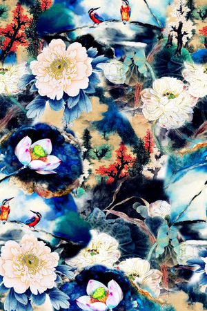 牡丹印花华亿平台图片