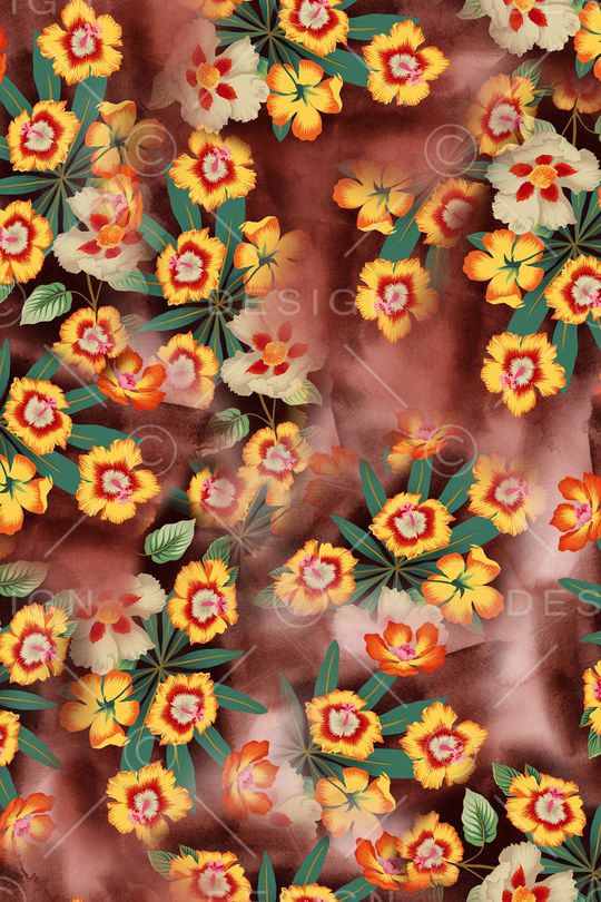 手绘花卉印花华亿平台图片